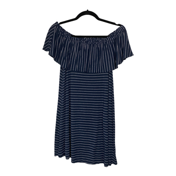 Abercrombie & Fitch Blue Striped Off-the-Shoulder Casual Dress Size Small - Picture 6 of 11
